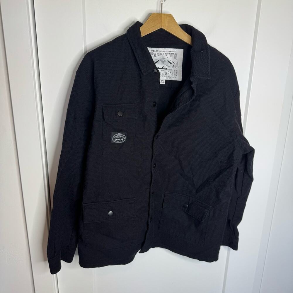 Poler Outdoor Stuff Black Textured Button Down Jacket Shirt Skate Snowboard XL